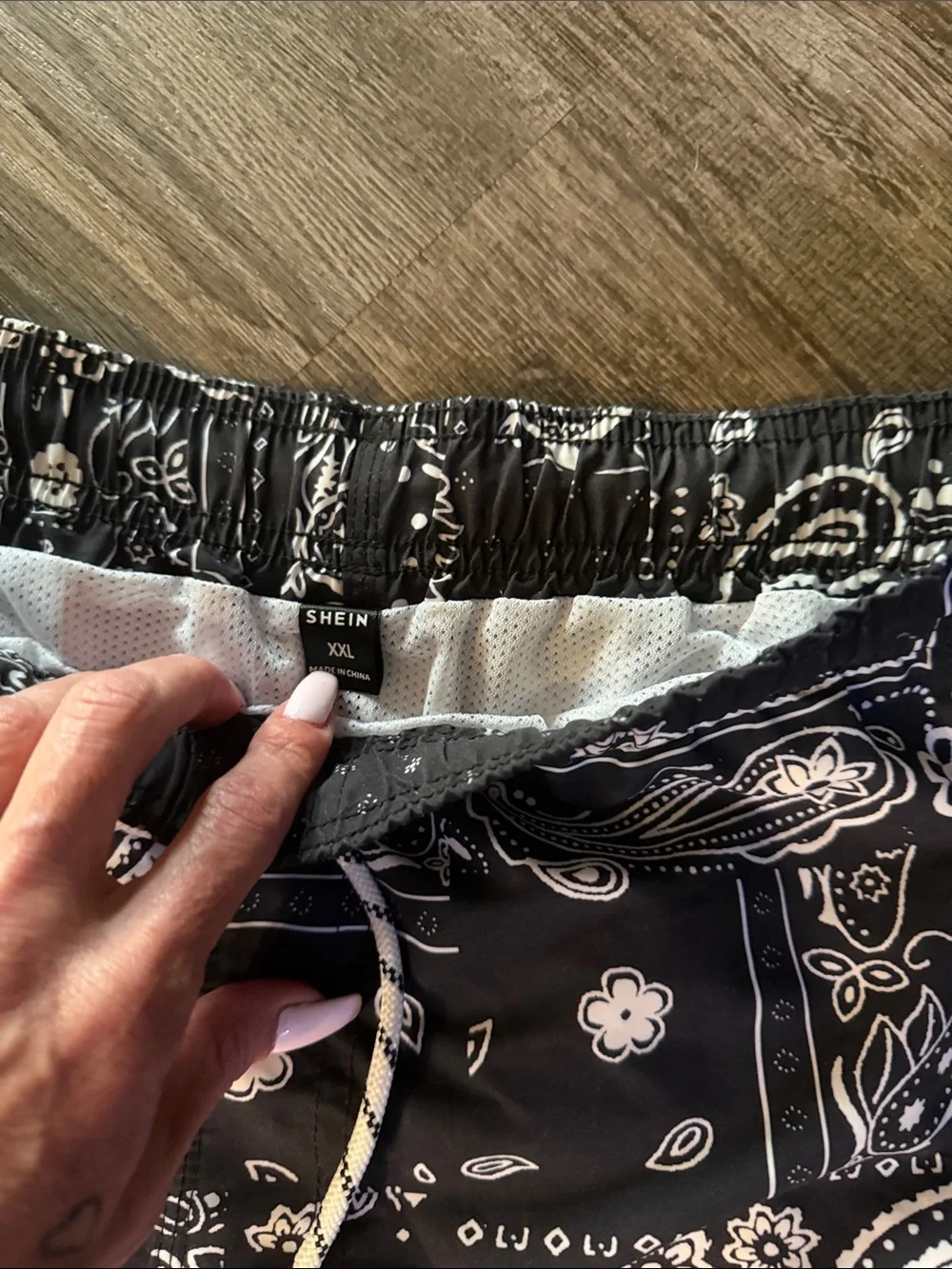 SHEIN Black Paisley Print Swim Trunks